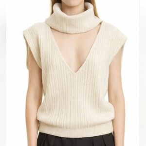 Jacquemus Cream Merino Wool Cutout V Neck‎ Turtleneck Sweater Vest Size 34